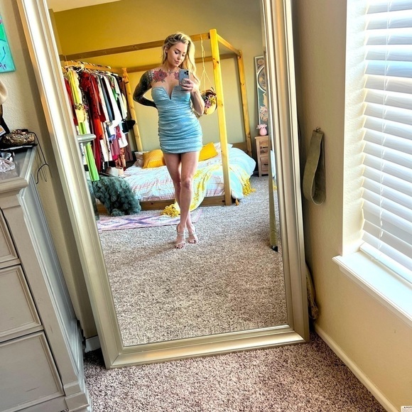 Fashion Nova - Baddie Metallic Mini Dress - Light Blue - Picture 3 of 7